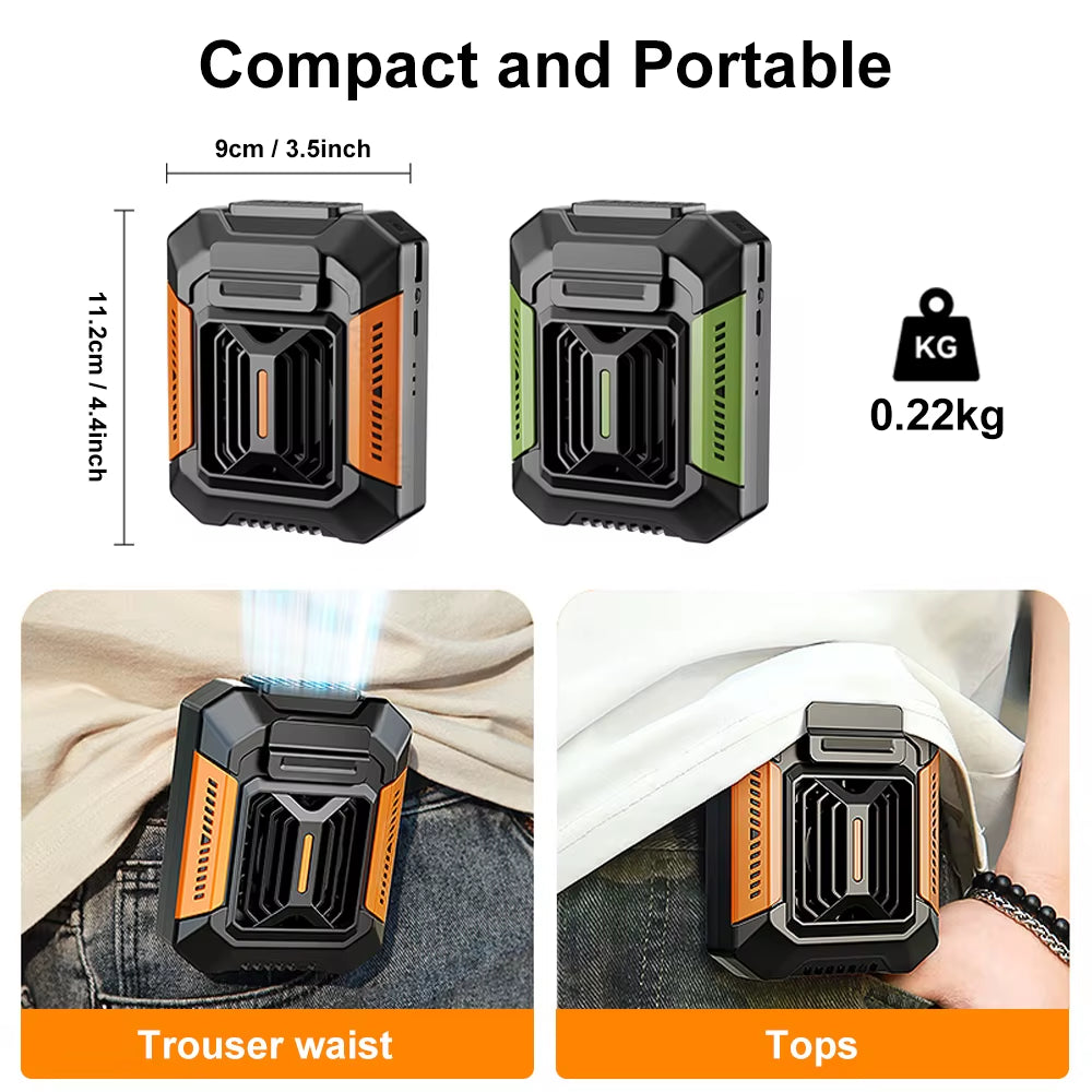 Waist Clip Fan Portable Fan 4000Mah USB Rechargeable Fan 3 Speeds Hanging Neck Fan with Power Bank LED Light Outdoor Camping Fan