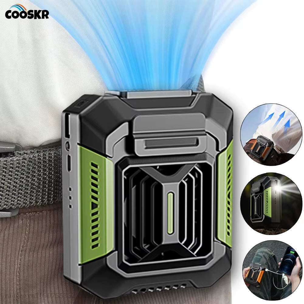Waist Clip Fan Portable Fan 4000Mah USB Rechargeable Fan 3 Speeds Hanging Neck Fan with Power Bank LED Light Outdoor Camping Fan