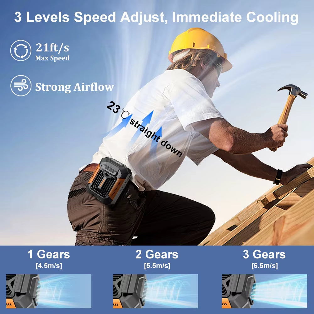 Waist Clip Fan Portable Fan 4000Mah USB Rechargeable Fan 3 Speeds Hanging Neck Fan with Power Bank LED Light Outdoor Camping Fan